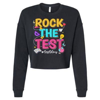 Rock The Test Testing Day Retro Motivational Teacher Student Cropped Pullover Crew