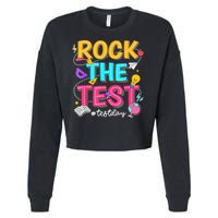 Rock The Test Testing Day Retro Motivational Teacher Student Cropped Pullover Crew