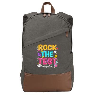 Rock The Test Testing Day Retro Motivational Teacher Student Cotton Canvas Backpack