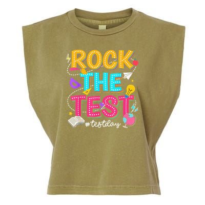 Rock The Test Testing Day Retro Motivational Teacher Student Garment-Dyed Women's Muscle Tee