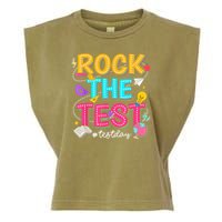 Rock The Test Testing Day Retro Motivational Teacher Student Garment-Dyed Women's Muscle Tee