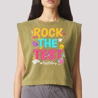 Rock The Test Testing Day Retro Motivational Teacher Student Garment-Dyed Women's Muscle Tee
