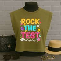 Rock The Test Testing Day Retro Motivational Teacher Student Garment-Dyed Women's Muscle Tee