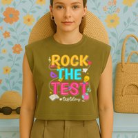 Rock The Test Testing Day Retro Motivational Teacher Student Garment-Dyed Women's Muscle Tee