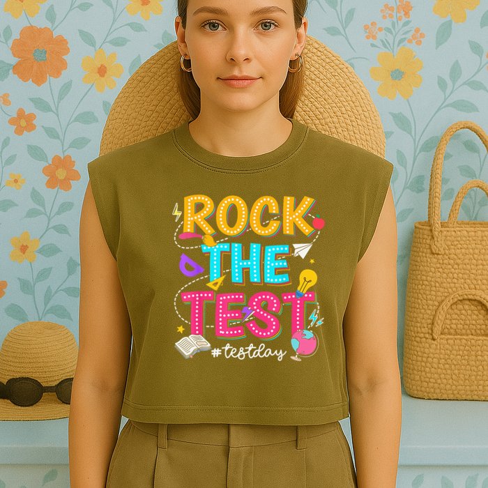 Rock The Test Testing Day Retro Motivational Teacher Student Garment-Dyed Women's Muscle Tee