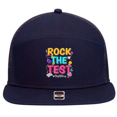 Rock The Test Testing Day Retro Motivational Teacher Student 7 Panel Mesh Trucker Snapback Hat