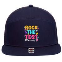 Rock The Test Testing Day Retro Motivational Teacher Student 7 Panel Mesh Trucker Snapback Hat