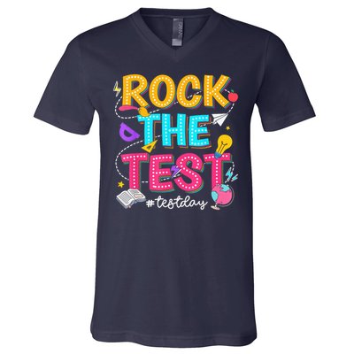 Rock The Test Testing Day Retro Motivational Teacher Student V-Neck T-Shirt