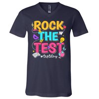 Rock The Test Testing Day Retro Motivational Teacher Student V-Neck T-Shirt