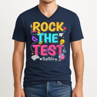 Rock The Test Testing Day Retro Motivational Teacher Student V-Neck T-Shirt