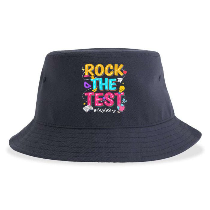 Rock The Test Testing Day Retro Motivational Teacher Student Sustainable Bucket Hat