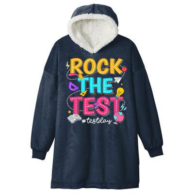 Rock The Test Testing Day Retro Motivational Teacher Student Hooded Wearable Blanket