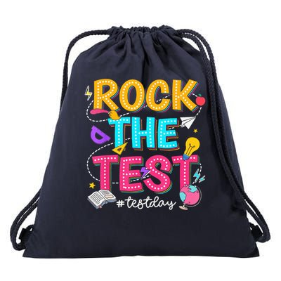 Rock The Test Testing Day Retro Motivational Teacher Student Drawstring Bag