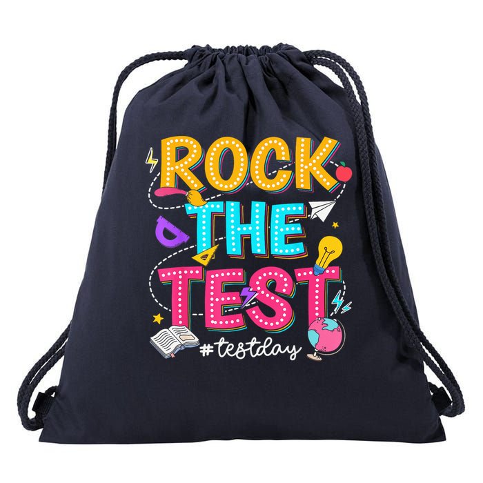 Rock The Test Testing Day Retro Motivational Teacher Student Drawstring Bag