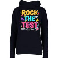 Rock The Test Testing Day Retro Motivational Teacher Student Womens Funnel Neck Pullover Hood