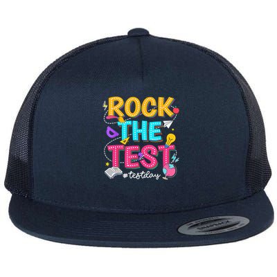 Rock The Test Testing Day Retro Motivational Teacher Student Flat Bill Trucker Hat