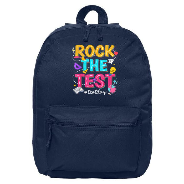 Rock The Test Testing Day Retro Motivational Teacher Student 16 in Basic Backpack