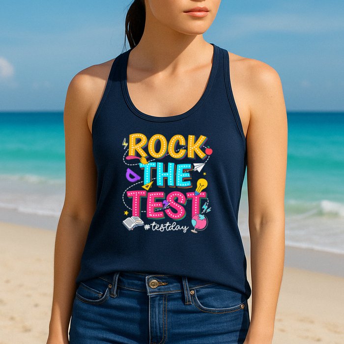 Rock The Test Testing Day Retro Motivational Teacher Student Womens Tank Top