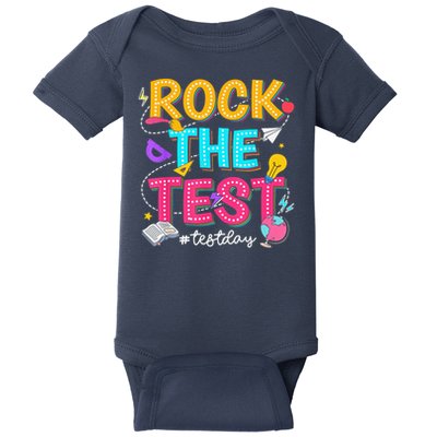 Rock The Test Testing Day Retro Motivational Teacher Student Baby Bodysuit