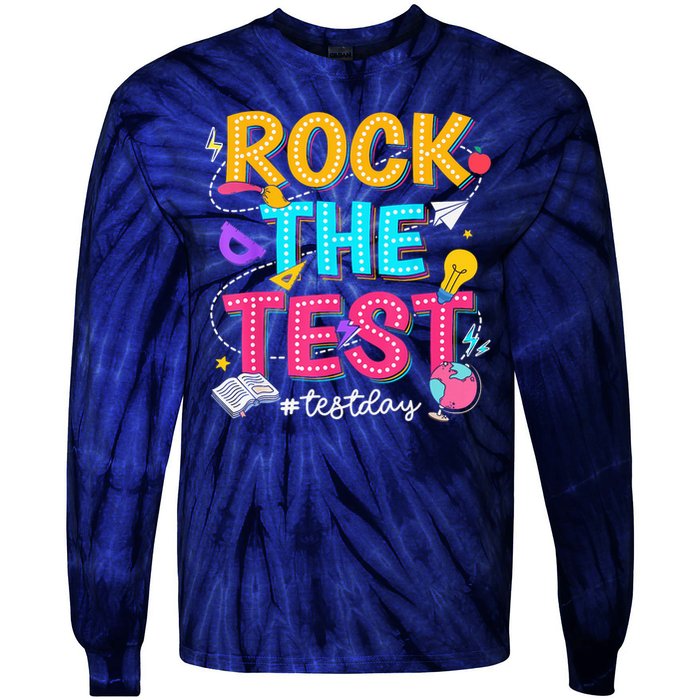 Rock The Test Testing Day Retro Motivational Teacher Student Tie-Dye Long Sleeve Shirt
