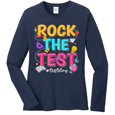 Rock The Test Testing Day Retro Motivational Teacher Student Ladies Long Sleeve Shirt