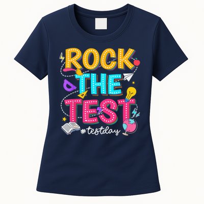 Rock The Test Testing Day Retro Motivational Teacher Student Womens T-Shirt
