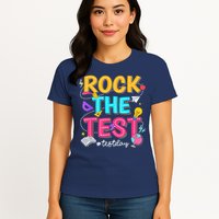 Rock The Test Testing Day Retro Motivational Teacher Student Womens T-Shirt