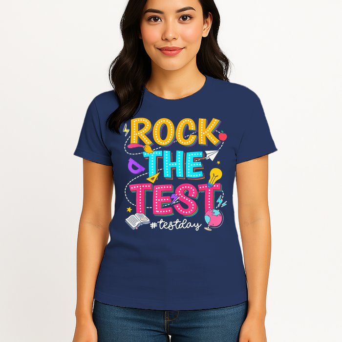 Rock The Test Testing Day Retro Motivational Teacher Student Womens T-Shirt