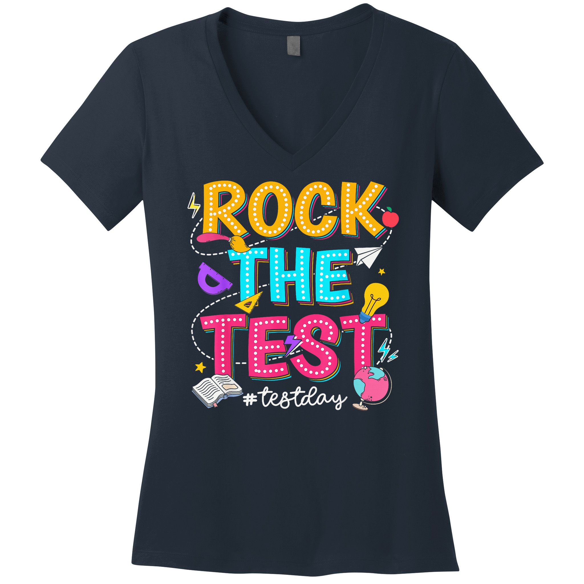 Rock The Test Testing Day Retro Motivational Teacher Student Women's V-Neck T-Shirt