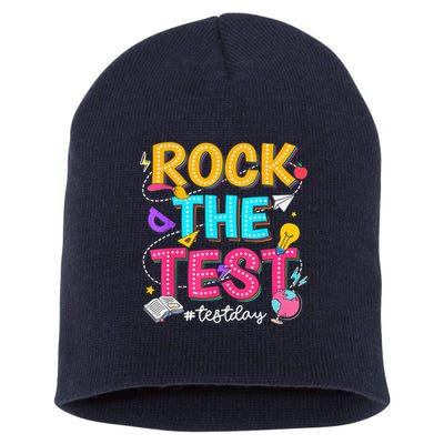 Rock The Test Testing Day Retro Motivational Teacher Student Short Acrylic Beanie