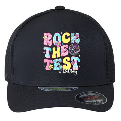 Rock The Test Testing Day Retro Motivational Teacher Student Flexfit Unipanel Trucker Cap