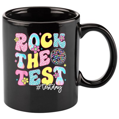 Rock The Test Testing Day Retro Motivational Teacher Student 11oz C Handle Ceramic Mug