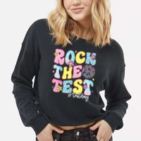 Rock The Test Testing Day Retro Motivational Teacher Student Cropped Pullover Crew