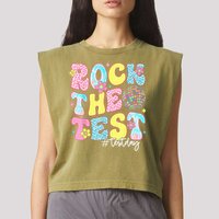 Rock The Test Testing Day Retro Motivational Teacher Student Garment-Dyed Women's Muscle Tee