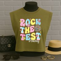 Rock The Test Testing Day Retro Motivational Teacher Student Garment-Dyed Women's Muscle Tee