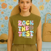 Rock The Test Testing Day Retro Motivational Teacher Student Garment-Dyed Women's Muscle Tee