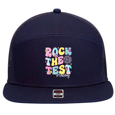 Rock The Test Testing Day Retro Motivational Teacher Student 7 Panel Mesh Trucker Snapback Hat