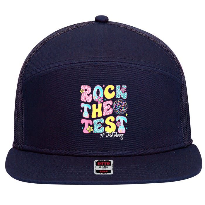 Rock The Test Testing Day Retro Motivational Teacher Student 7 Panel Mesh Trucker Snapback Hat