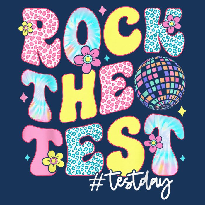 Rock The Test Testing Day Retro Motivational Teacher Student 7 Panel Mesh Trucker Snapback Hat