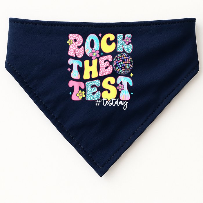 Rock The Test Testing Day Retro Motivational Teacher Student USA-Made Doggie Bandana