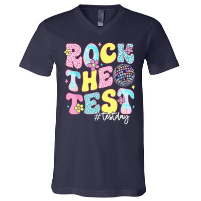 Rock The Test Testing Day Retro Motivational Teacher Student V-Neck T-Shirt
