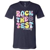 Rock The Test Testing Day Retro Motivational Teacher Student V-Neck T-Shirt