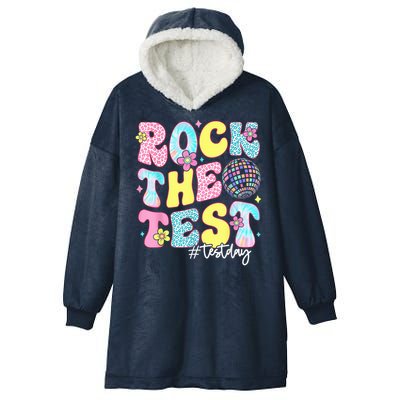 Rock The Test Testing Day Retro Motivational Teacher Student Hooded Wearable Blanket