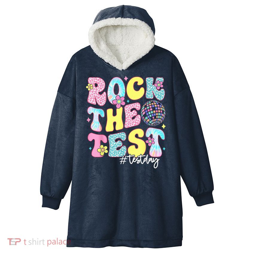 Rock The Test Testing Day Retro Motivational Teacher Student Hooded Wearable Blanket