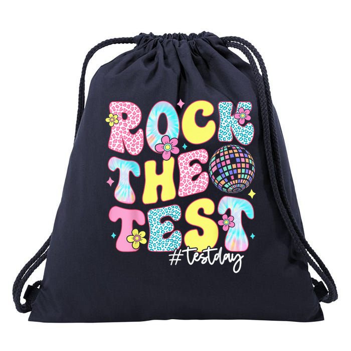 Rock The Test Testing Day Retro Motivational Teacher Student Drawstring Bag