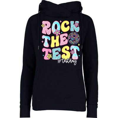 Rock The Test Testing Day Retro Motivational Teacher Student Womens Funnel Neck Pullover Hood