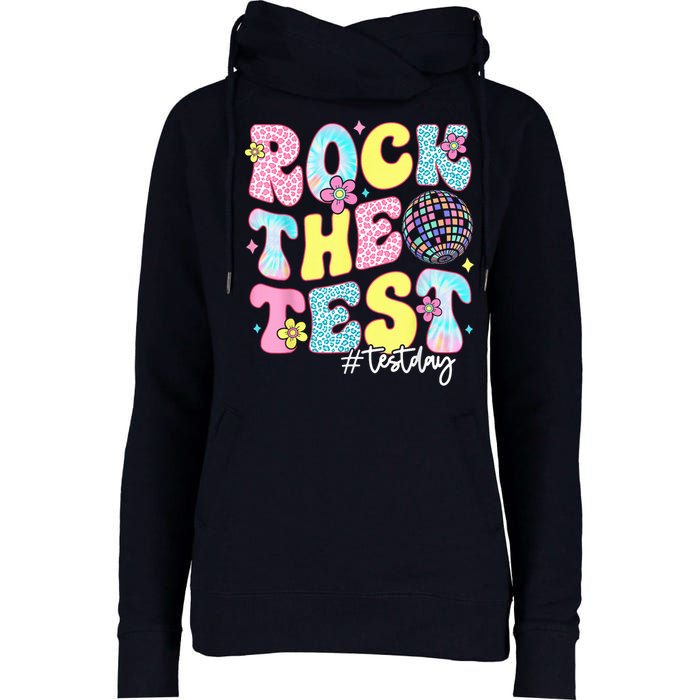Rock The Test Testing Day Retro Motivational Teacher Student Womens Funnel Neck Pullover Hood