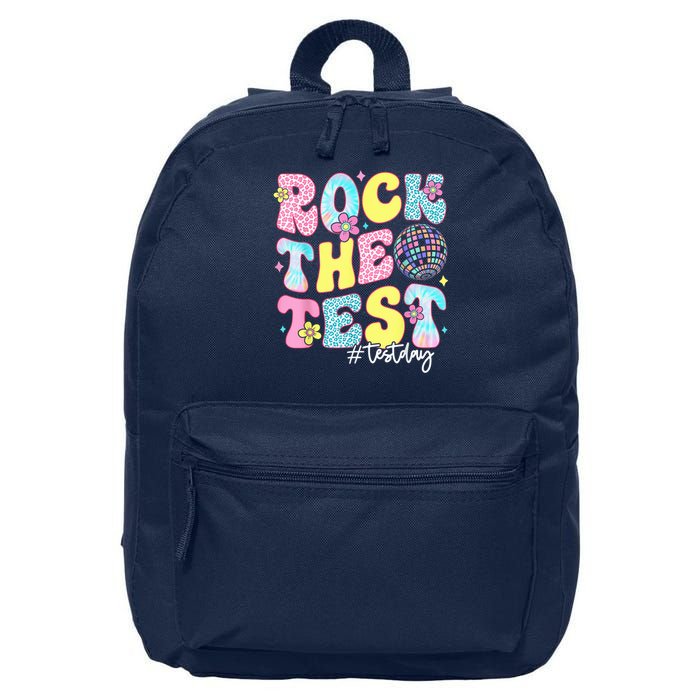 Rock The Test Testing Day Retro Motivational Teacher Student 16 in Basic Backpack