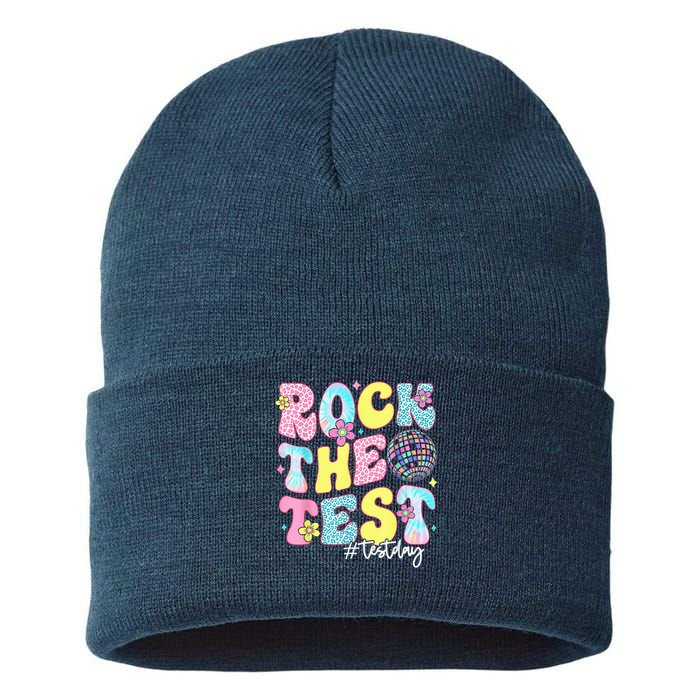 Rock The Test Testing Day Retro Motivational Teacher Student Sustainable Knit Beanie