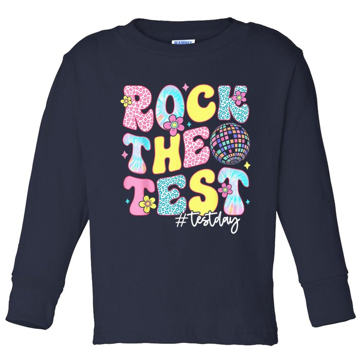 Rock The Test Testing Day Retro Motivational Teacher Student Toddler Long Sleeve Shirt